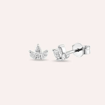 0.24 CT Marquise Cut Diamond White Gold Lotus Earring - Nev Jewellery