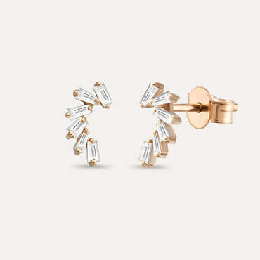  Vega 0.44 CT Trapez Kesim Pırlanta Taşlı Rose Altın Küpe - Nev Jewellery