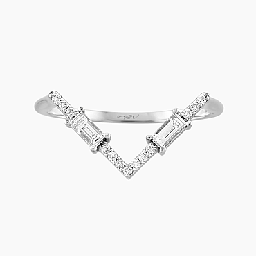 0.25 CT Baget Pırlanta Taşlı Beyaz Altın V Yüzük - Nev Jewellery