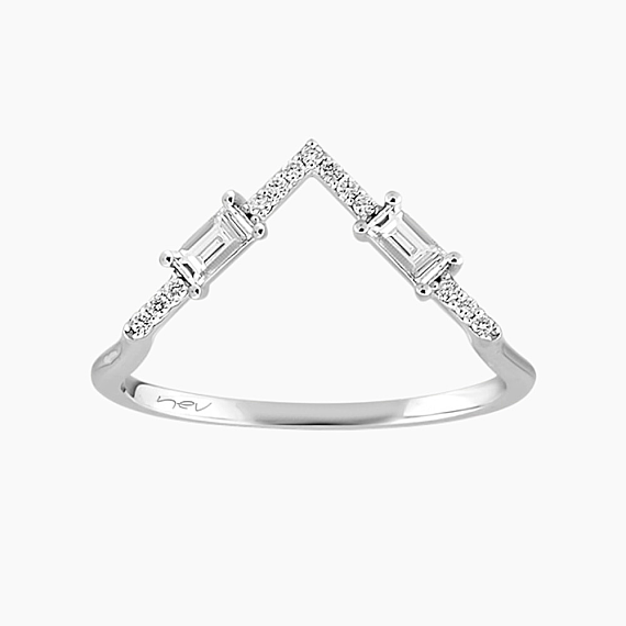 0.25 CT Baget Pırlanta Taşlı Beyaz Altın V Yüzük - 4