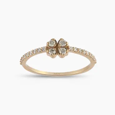 Fortune Pırlanta Taşlı Rose Altın Yonca Yüzük - Nev Jewellery (1)