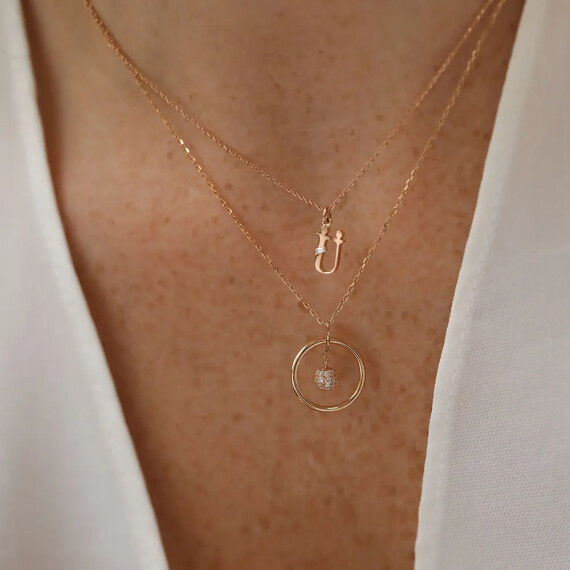 0.25 CT Pırlanta Taşlı Rose Altın Kolye - Nev Jewellery