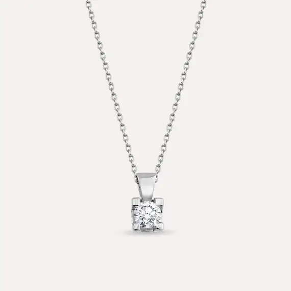 0.25 CT Pırlanta Tektaş Beyaz Altın Kolye - 1