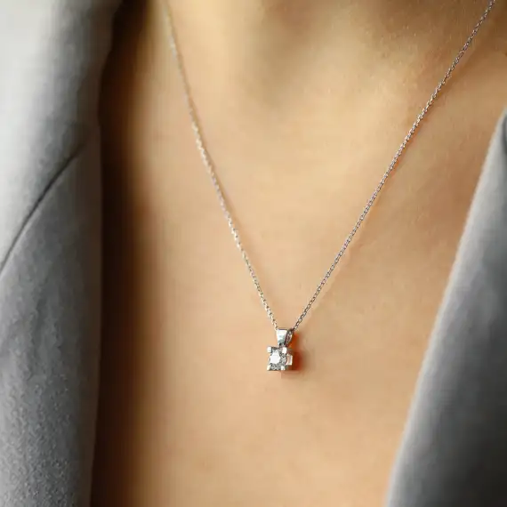 0.25 CT Pırlanta Tektaş Beyaz Altın Kolye - 2