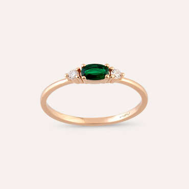 0.32 CT Zümrüt ve Pırlanta Taşlı Rose Altın Yüzük - Nev Jewellery (1)