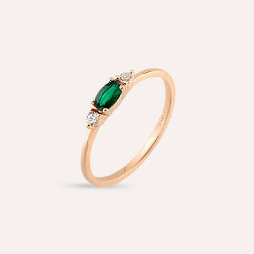0.32 CT Zümrüt ve Pırlanta Taşlı Rose Altın Yüzük - Nev Jewellery