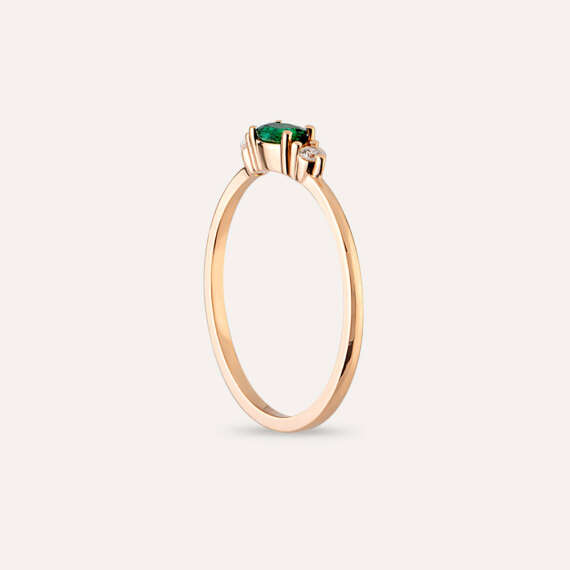 0.32 CT Zümrüt ve Pırlanta Taşlı Rose Altın Yüzük - 4
