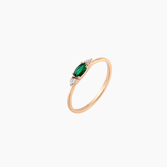0.32 CT Zümrüt ve Pırlanta Taşlı Rose Altın Yüzük - 2