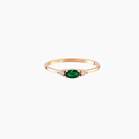 0.32 CT Zümrüt ve Pırlanta Taşlı Rose Altın Yüzük - 3