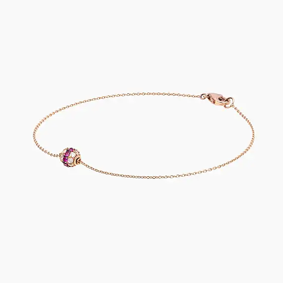 0.26 CT Yakut ve Pırlanta Taşlı Rose Altın Top Bileklik - 4