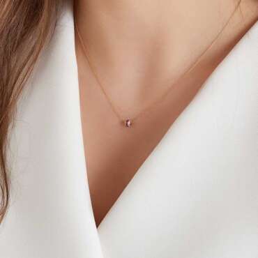 0.26 CT Yakut ve Pırlanta Taşlı Rose Altın Top Kolye - Nev Jewellery (1)