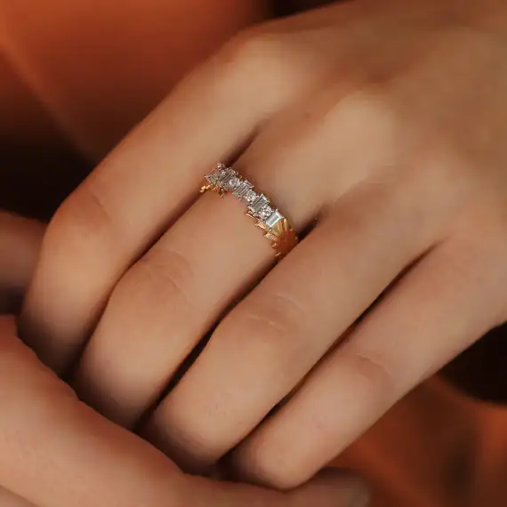 0.27 CT Baget Kesim Pırlanta Taşlı Rose Altın Yüzük - 2