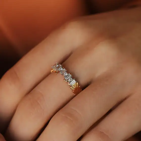 0.27 CT Baget Kesim Pırlanta Taşlı Rose Altın Yüzük - 3