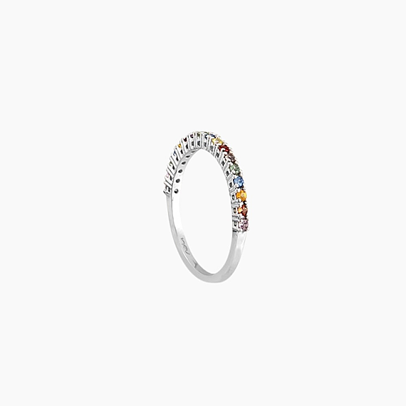 0.27 CT Multicolor Safir Taşlı Yarımtur Beyaz Altın Yüzük - 4