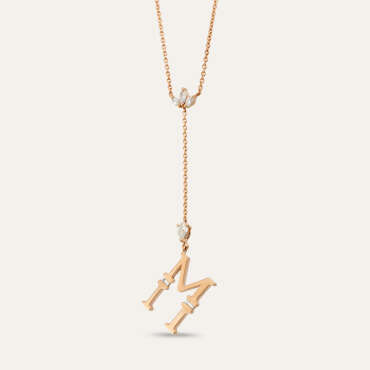 0.27 CT Pırlanta Taşlı M Harf Rose Altın Kolye - Nev Jewellery