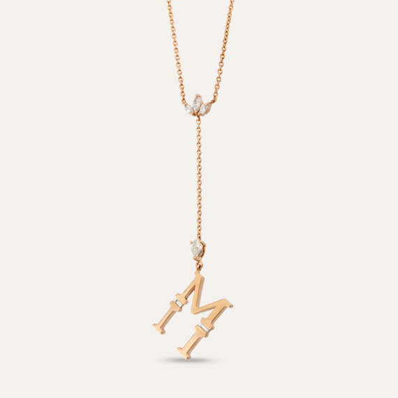M Harf 0.27 CT Pırlanta Taşlı Rose Altın Kolye - 1