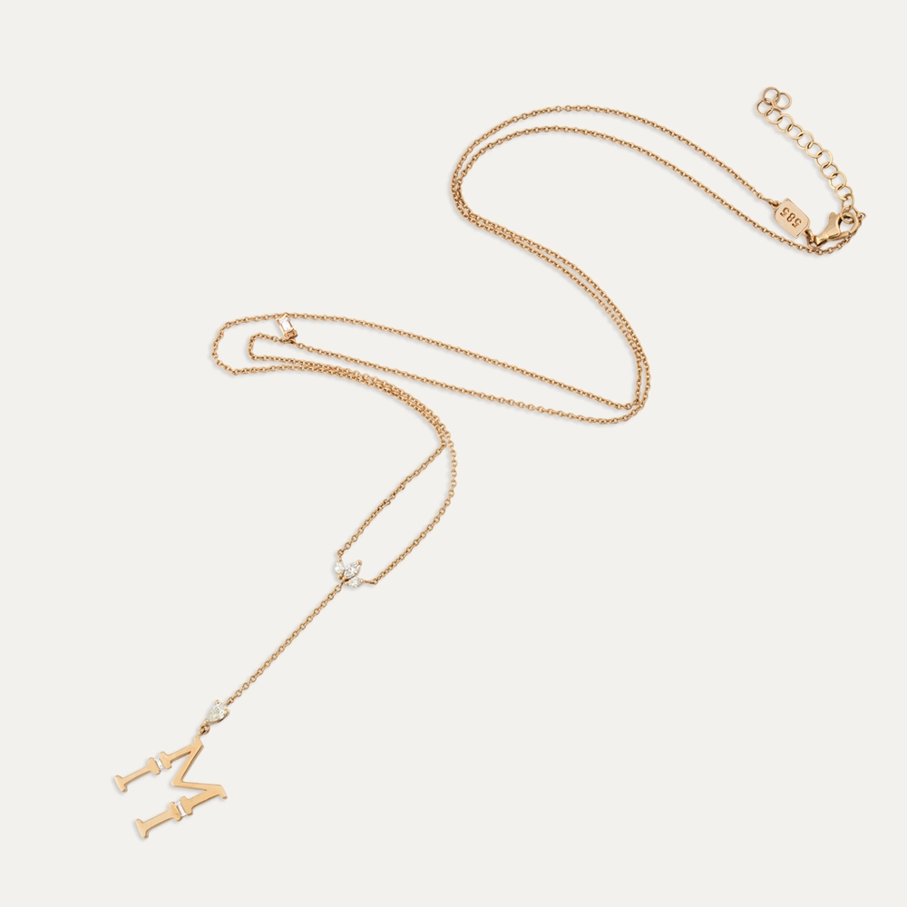 M Harf 0.27 CT Pırlanta Taşlı Rose Altın Kolye - 3