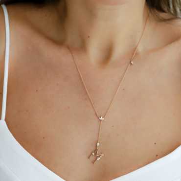 0.27 CT Pırlanta Taşlı M Harf Rose Altın Kolye - Nev Jewellery (1)