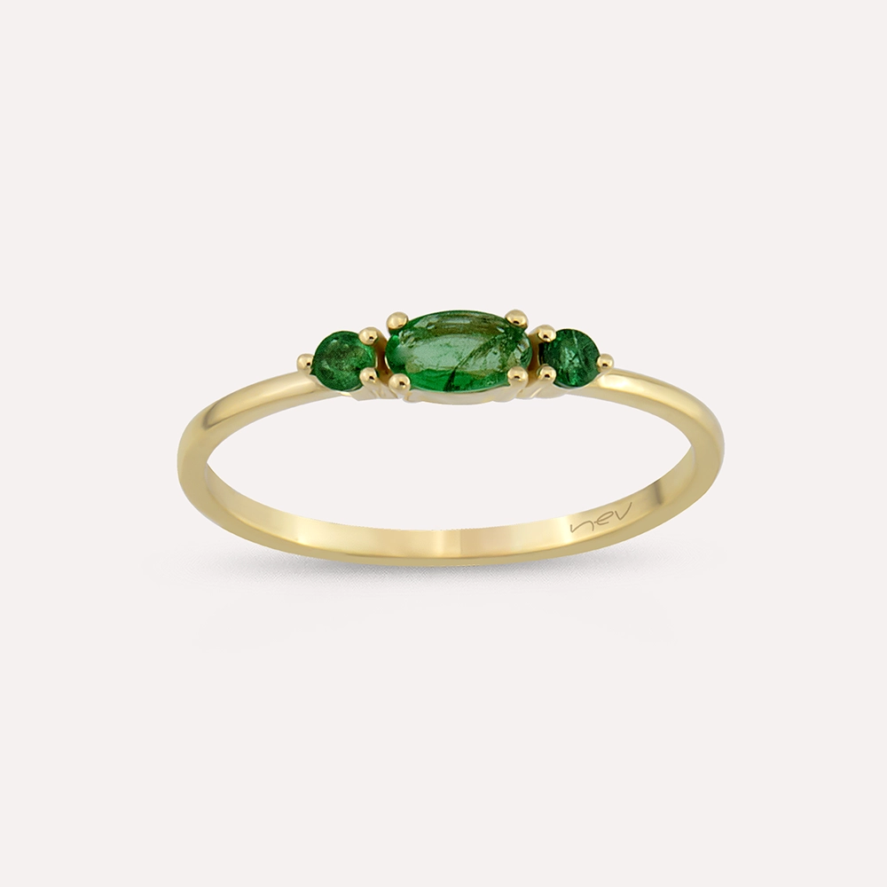 0.28 CT Oval Cut Emerald Yellow Gold Ring - 3