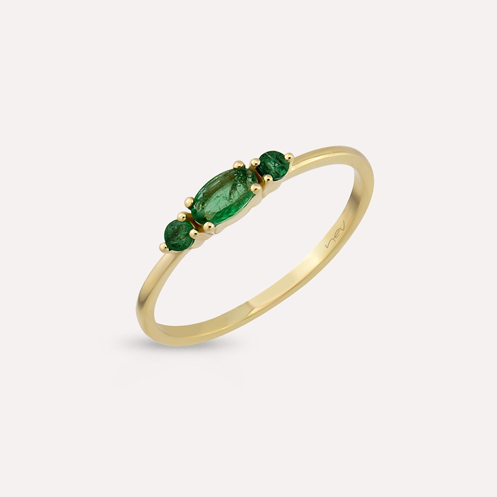 0.28 CT Oval Cut Emerald Yellow Gold Ring - 1