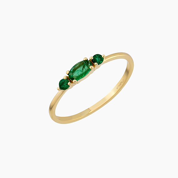 0.28 CT Oval Kesim Zümrüt Taşlı Sarı Altın Yüzük - 4