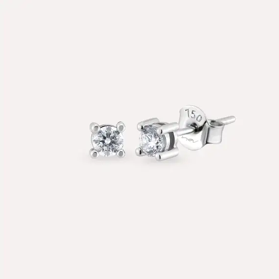 0.28 CT Pırlanta Taşlı Beyaz Altın Tektaş Küpe - 1