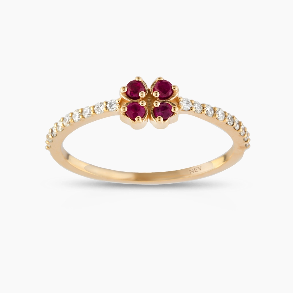 0.29 CT Diamond and Ruby Four Leaf Clover Ring - 1