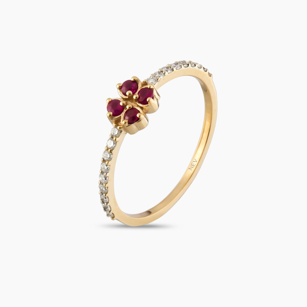 0.29 CT Diamond and Ruby Four Leaf Clover Ring - 4