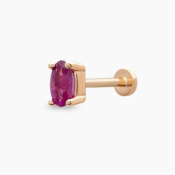 0.29 CT Oval Kesim Yakut Taşlı Rose Altın Piercing - 1