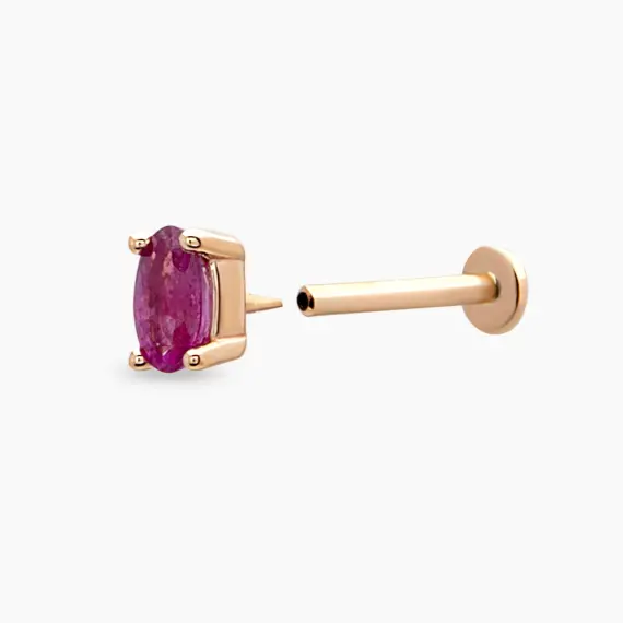 0.29 CT Oval Kesim Yakut Taşlı Rose Altın Piercing - 4
