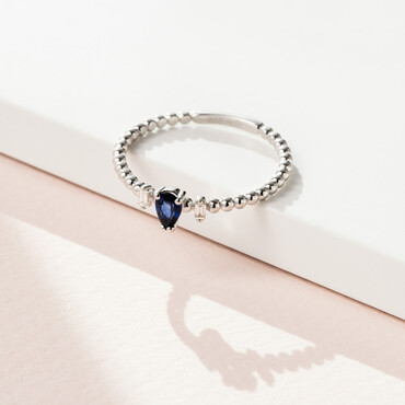 0.29 CT Pear Cut Sapphire and Baguette Cut Diamond White Gold Ring - Nev Jewellery