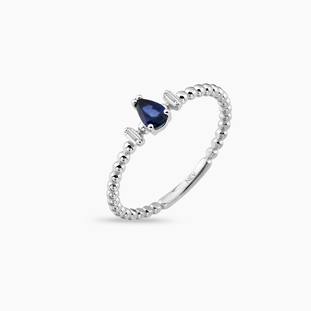 0.29 CT Pear Cut Sapphire and Baguette Cut Diamond White Gold Ring - 3