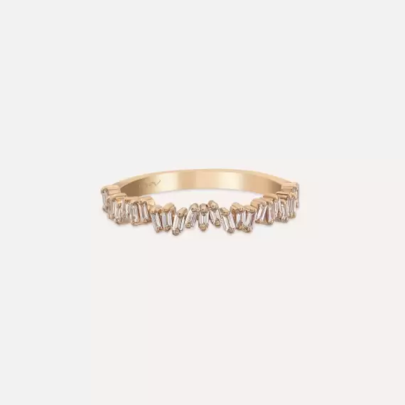 0.39 CT Baget Pırlanta Taşlı Rose Altın Yarımtur Yüzük - 7