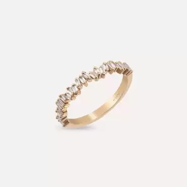 0.39 CT Baget Pırlanta Taşlı Rose Altın Yarımtur Yüzük - Nev Jewellery (1)