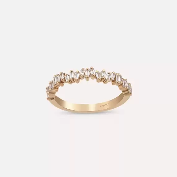 0.39 CT Baget Pırlanta Taşlı Rose Altın Yarımtur Yüzük - 3