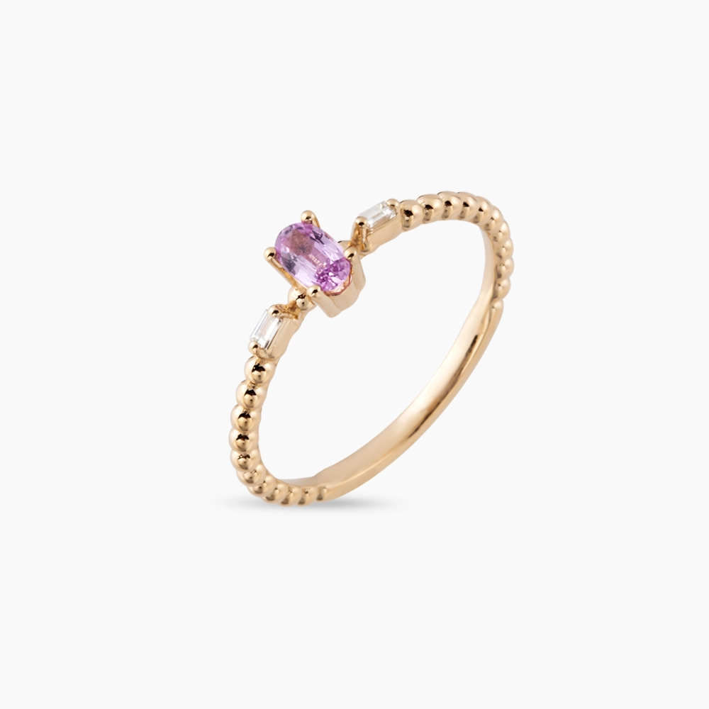 0.31 CT Pink Safir ve Baget Pırlanta Taşlı Rose Altın Yüzük - 4