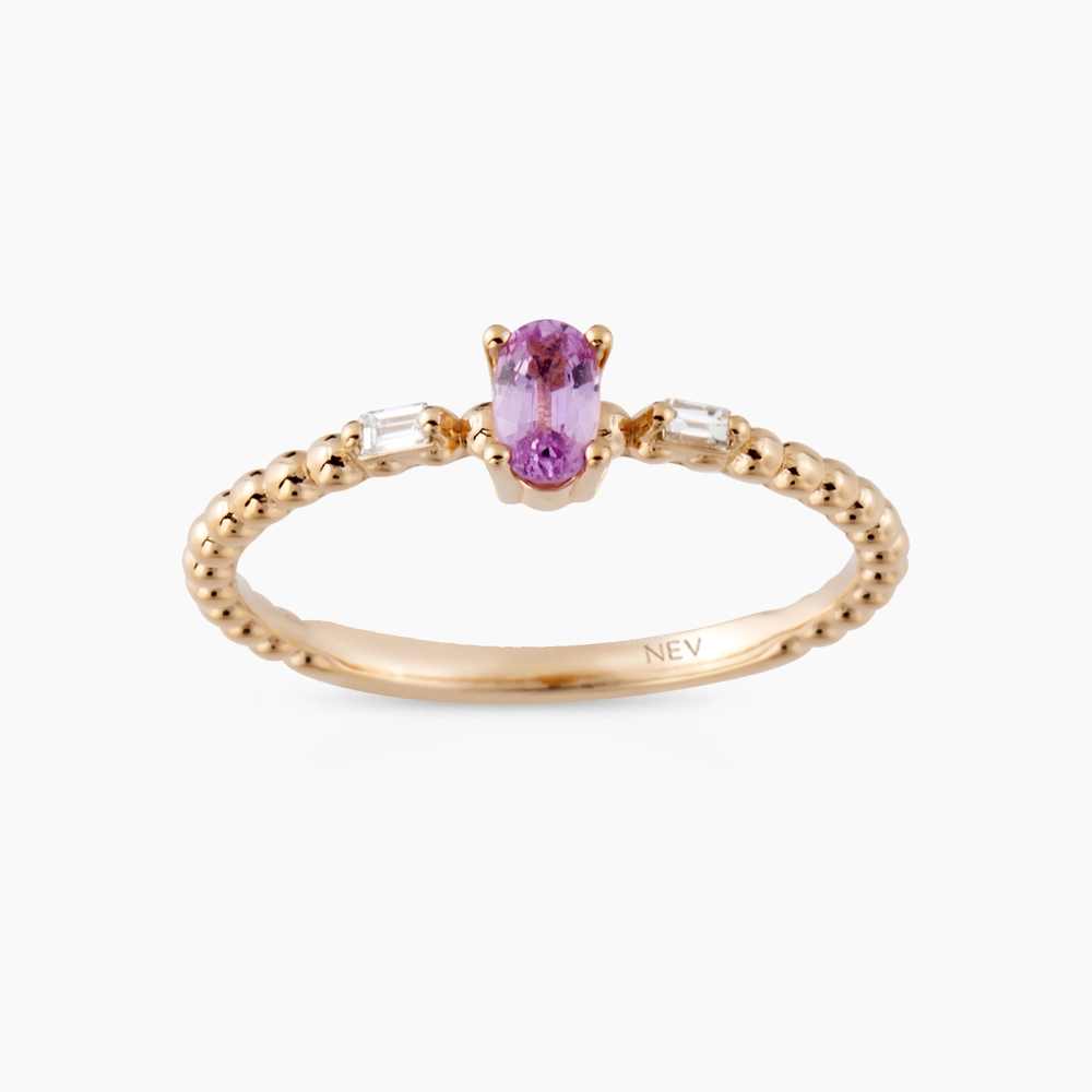 0.31 CT Pink Sapphire and Baguette Cut Diamond Rose Gold Ring - 1