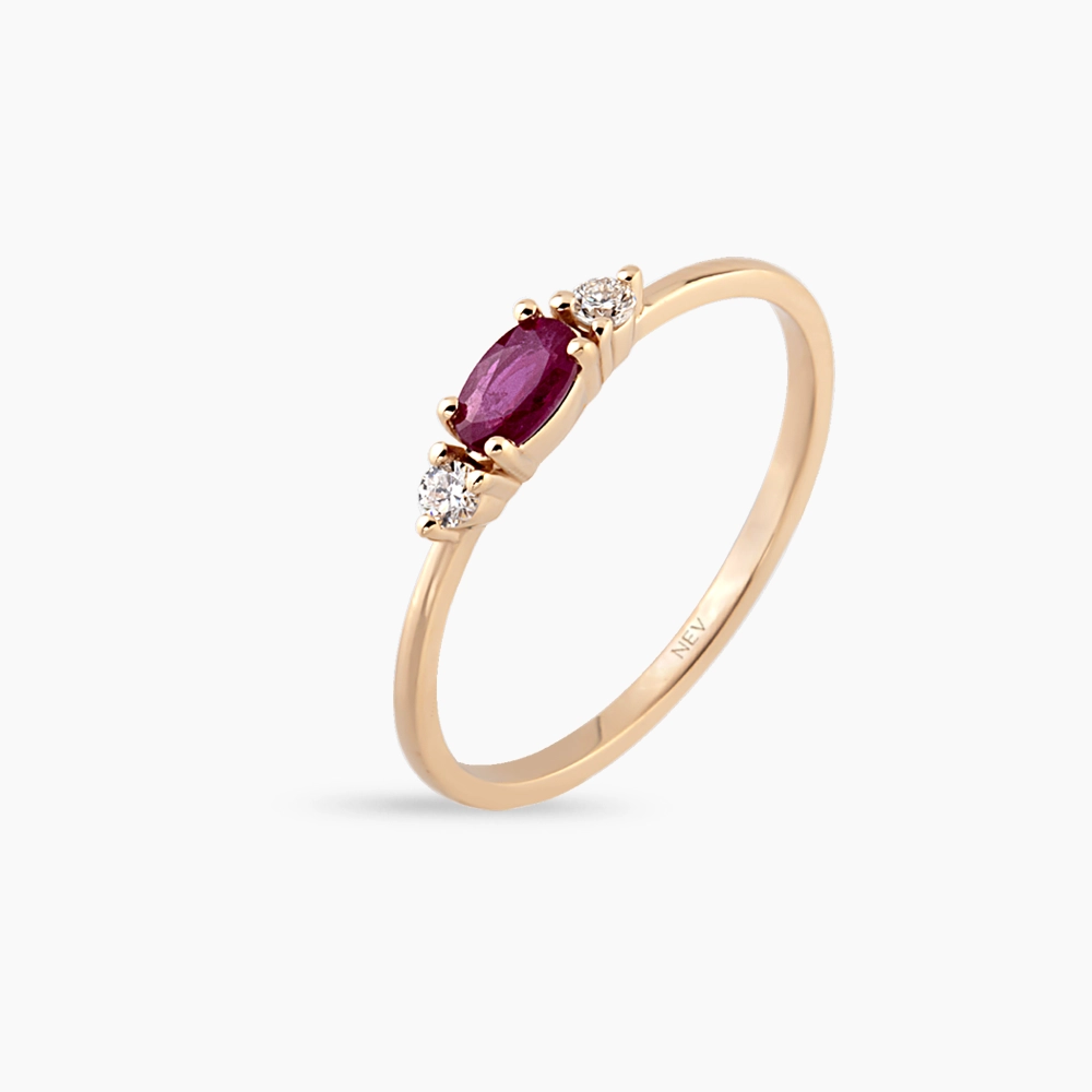 0.32 CT Yakut ve Pırlanta Taşlı Rose Altın Yüzük - 3