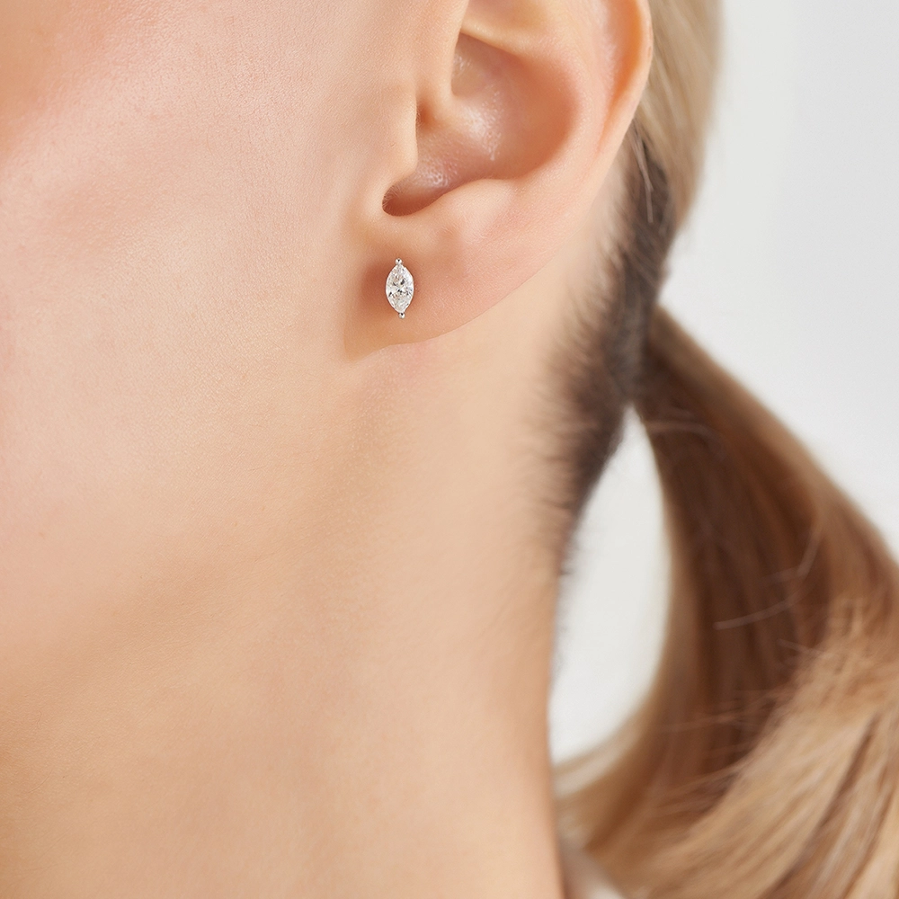 0.32 CT Markiz Kesim Pırlanta Taşlı Beyaz Altın Tek Küpe - Nev Jewellery (1)