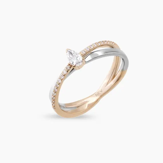 0.26 CT Damla Kesim Pırlanta Taşlı Rose ve Beyaz Altın Yüzük - 3