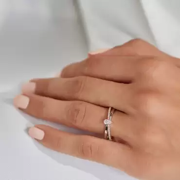 0.26 CT Damla Kesim Pırlanta Taşlı Rose ve Beyaz Altın Yüzük - Nev Jewellery (1)