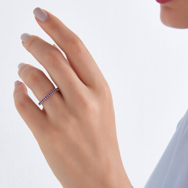 0.34 CT Ametist Taşlı Yarımtur Beyaz Altın Yüzük - Nev Jewellery (1)