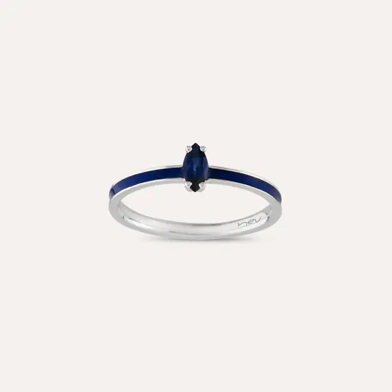 0.34 CT Marquise Cut Sapphire and Blue Enamel White Gold Ring - 1