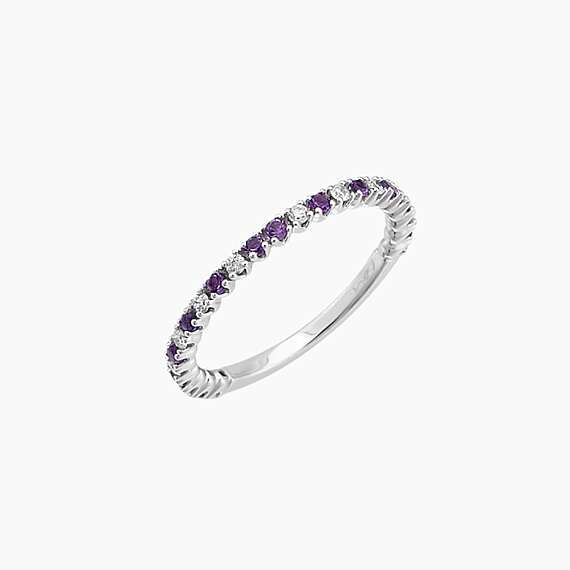 0.35 CT Ametist ve Pırlanta Taşlı Yarımtur Yüzük - 1