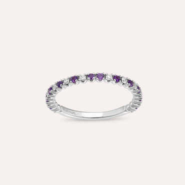 0.35 CT Ametist ve Pırlanta Taşlı Yarımtur Yüzük - Nev Jewellery