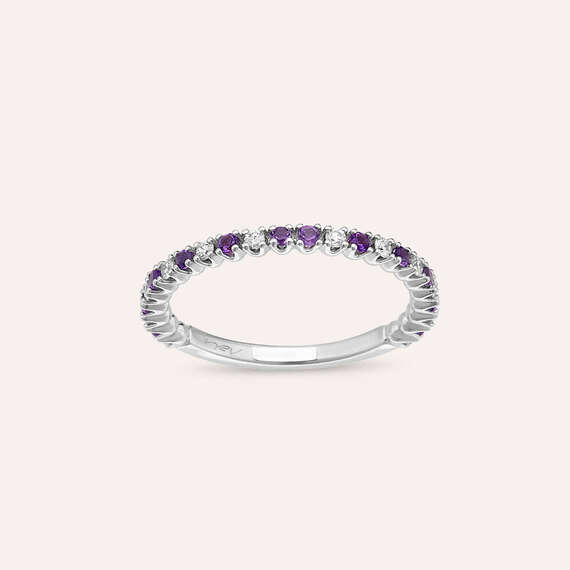 0.35 CT Ametist ve Pırlanta Taşlı Yarımtur Yüzük - 1