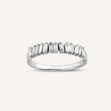 0.35 CT Baget Pırlanta Taşlı Beyaz Altın Yüzük - Nev Jewellery