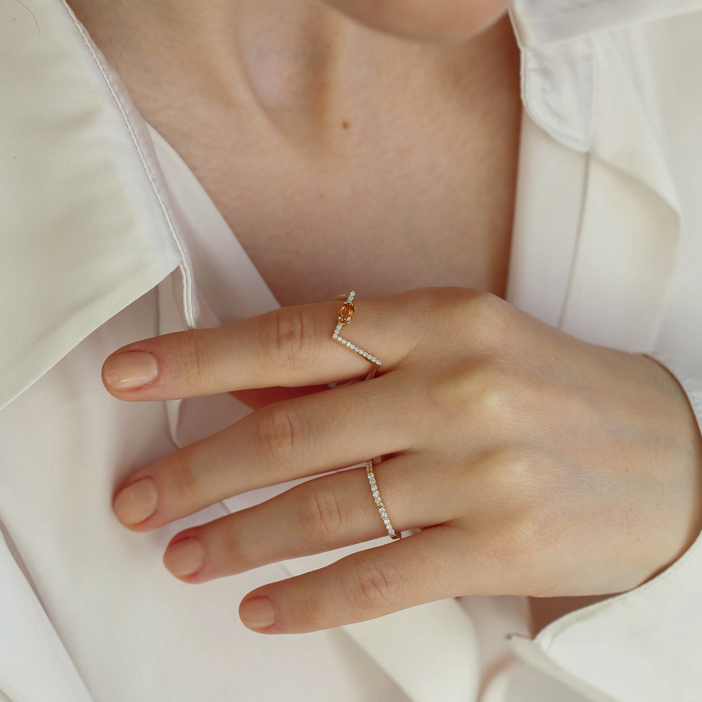 0.35 CT Orange Safir ve Pırlanta Taşlı V Yüzük - Nev Jewellery (1)