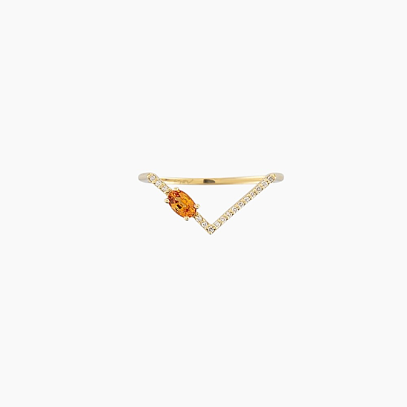 0.35 CT Orange Safir ve Pırlanta Taşlı V Yüzük - 2