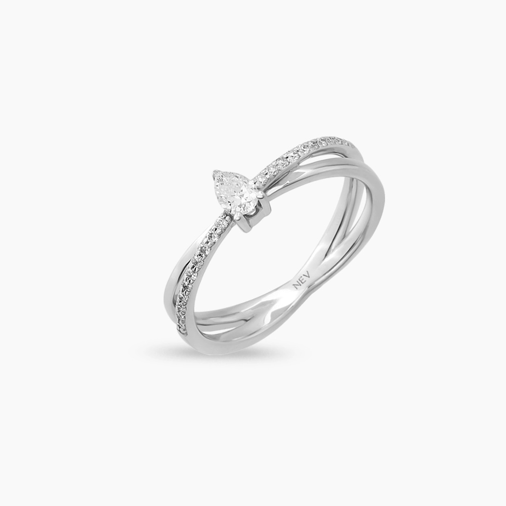 0.27 CT Damla Kesim Pırlanta Taşlı Beyaz Altın Yüzük - 3